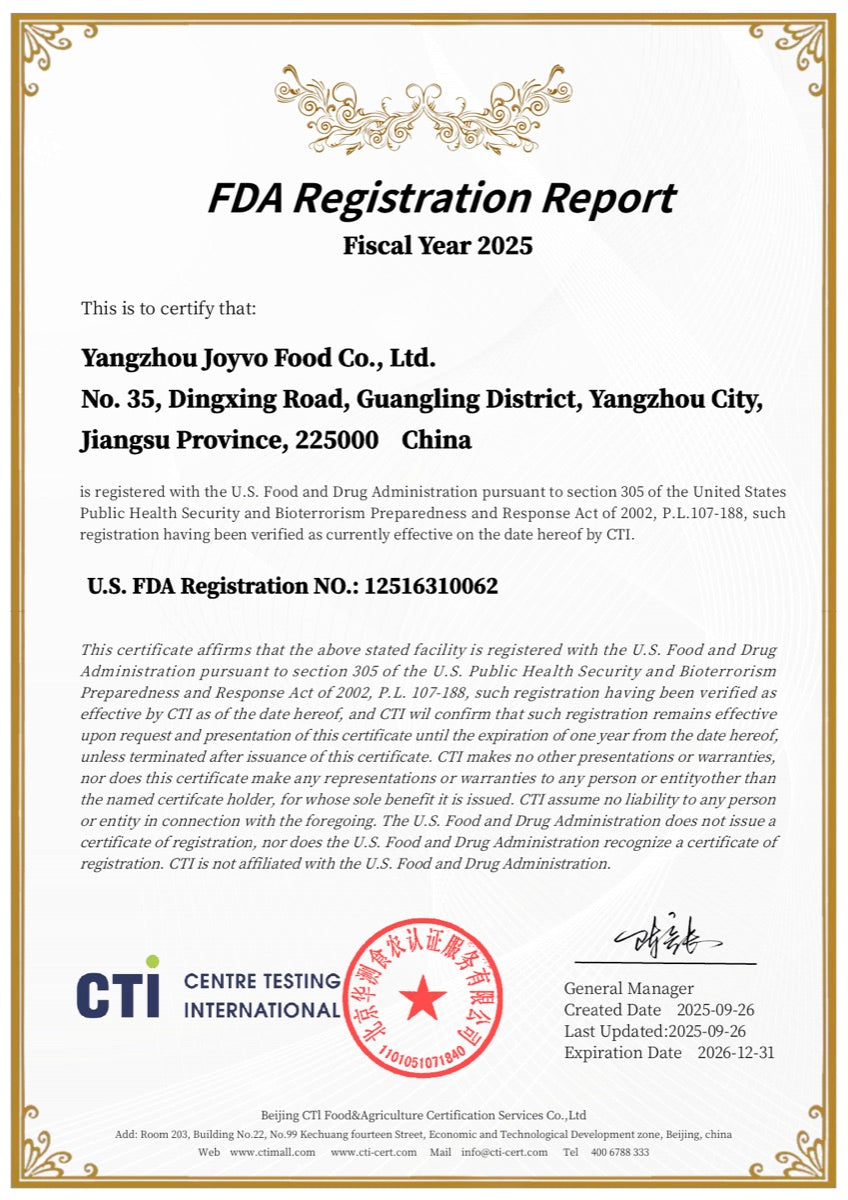 FDA registration report for Yangzhou Joyvo Food
